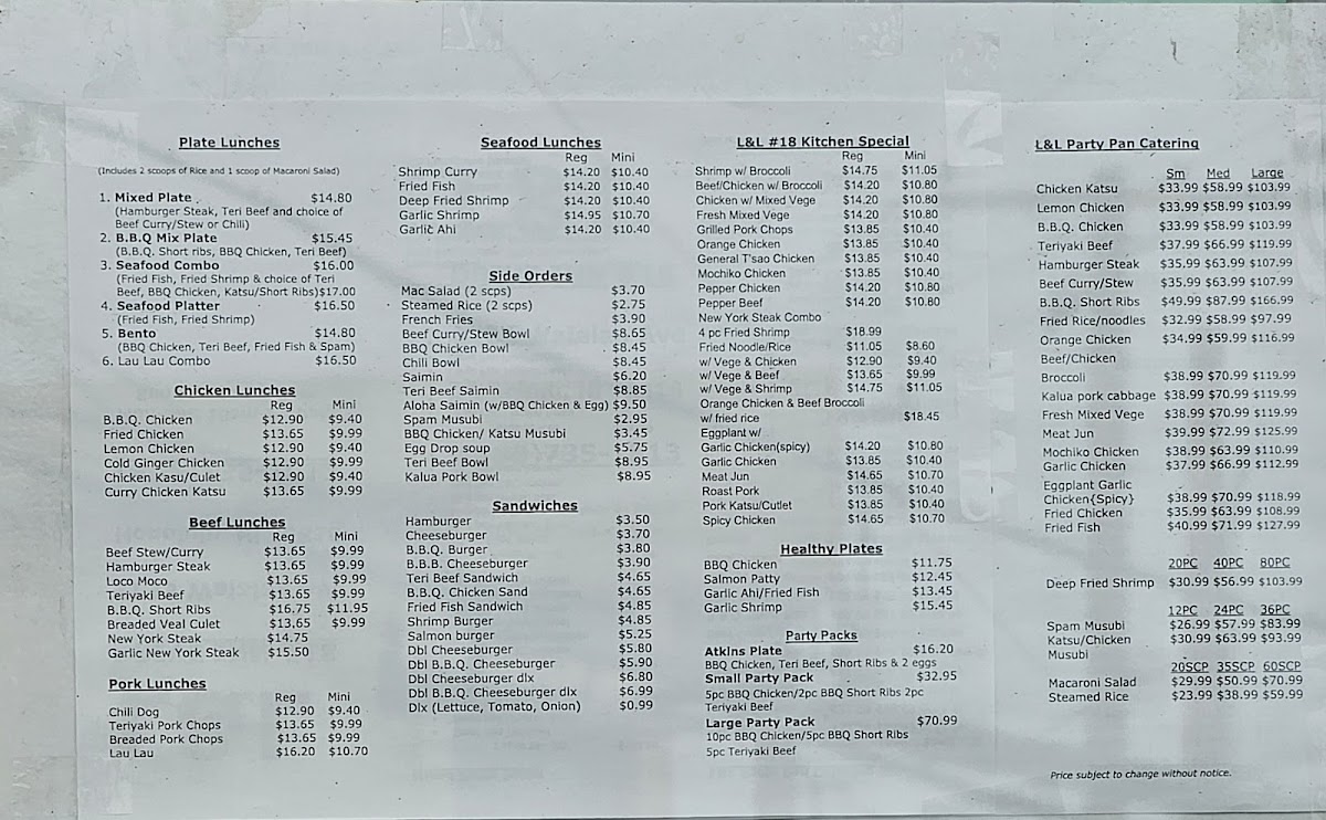 Menu L&l Hawaiian Barbecue-1