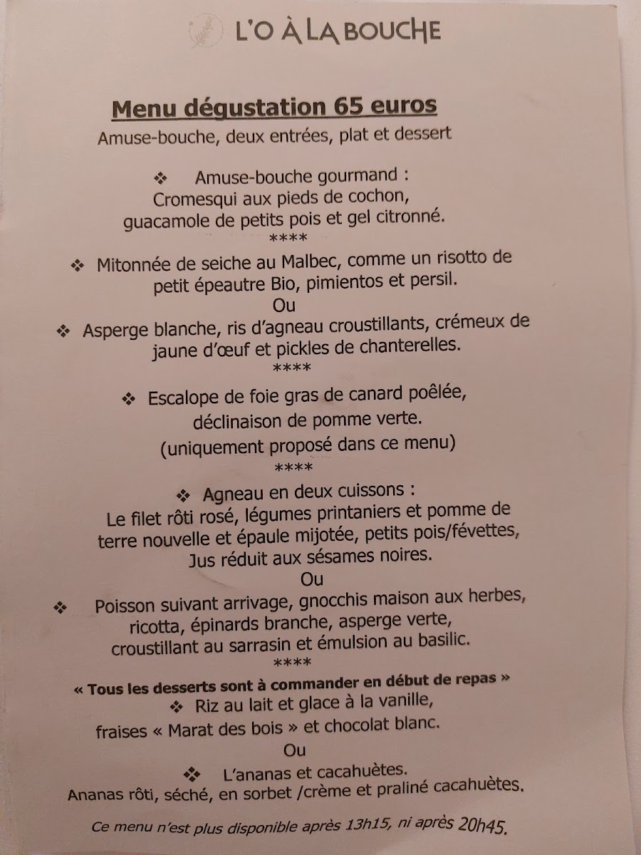 Menu L'ô À La Bouche Cahors-7