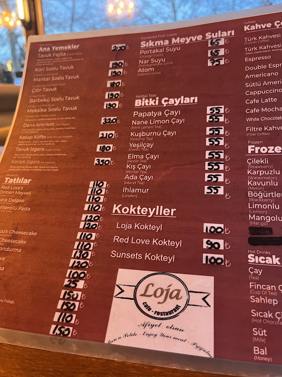 Menu Loja Cafe & Restaurant-1