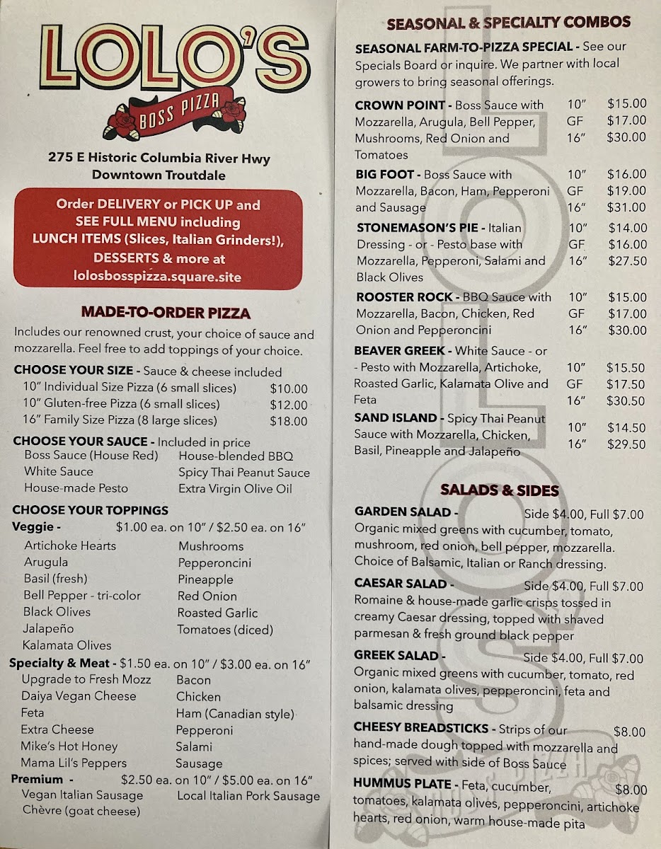 Menu Lolo's Boss Pizza - Troutdale-1