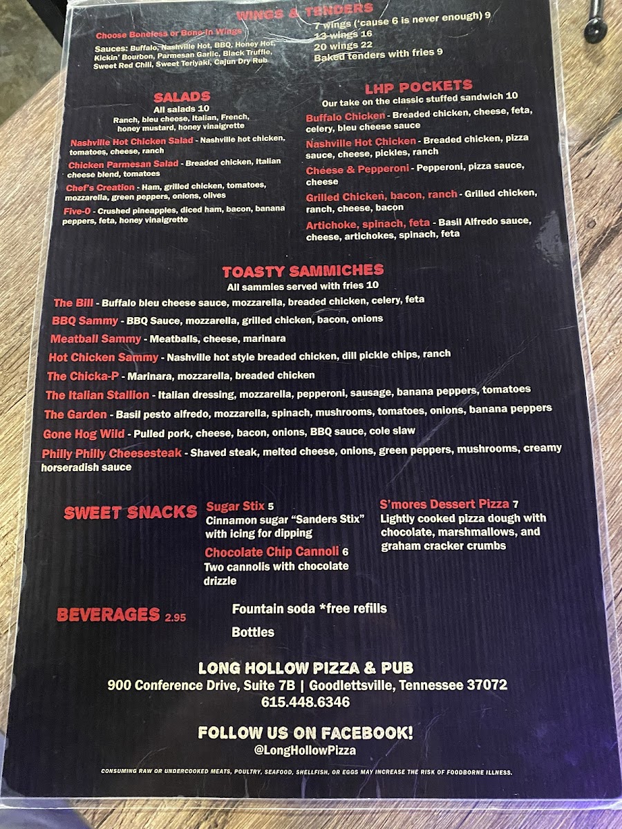 Menu Long Hollow Pizza & Pub-2