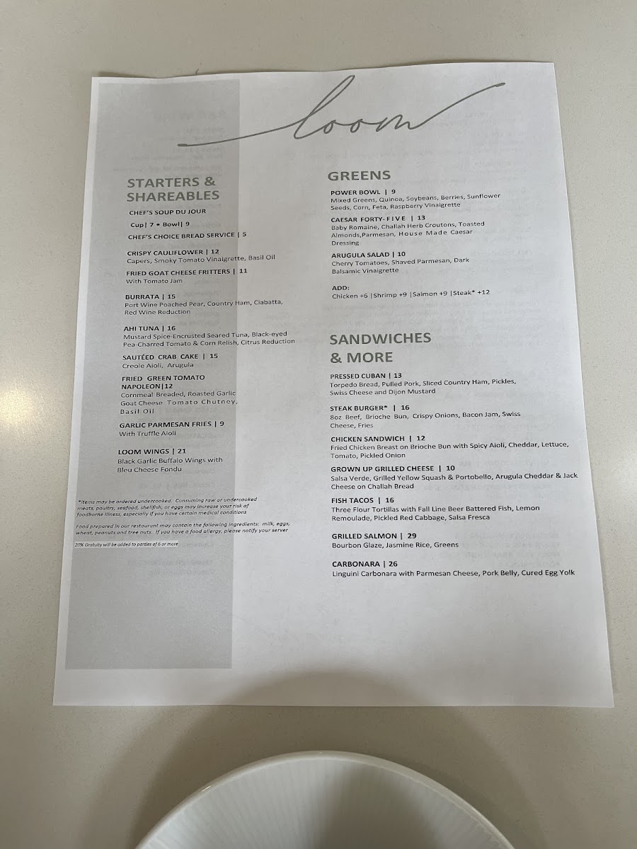 Menu Loom Comfort Kitchen & Cocktails-7