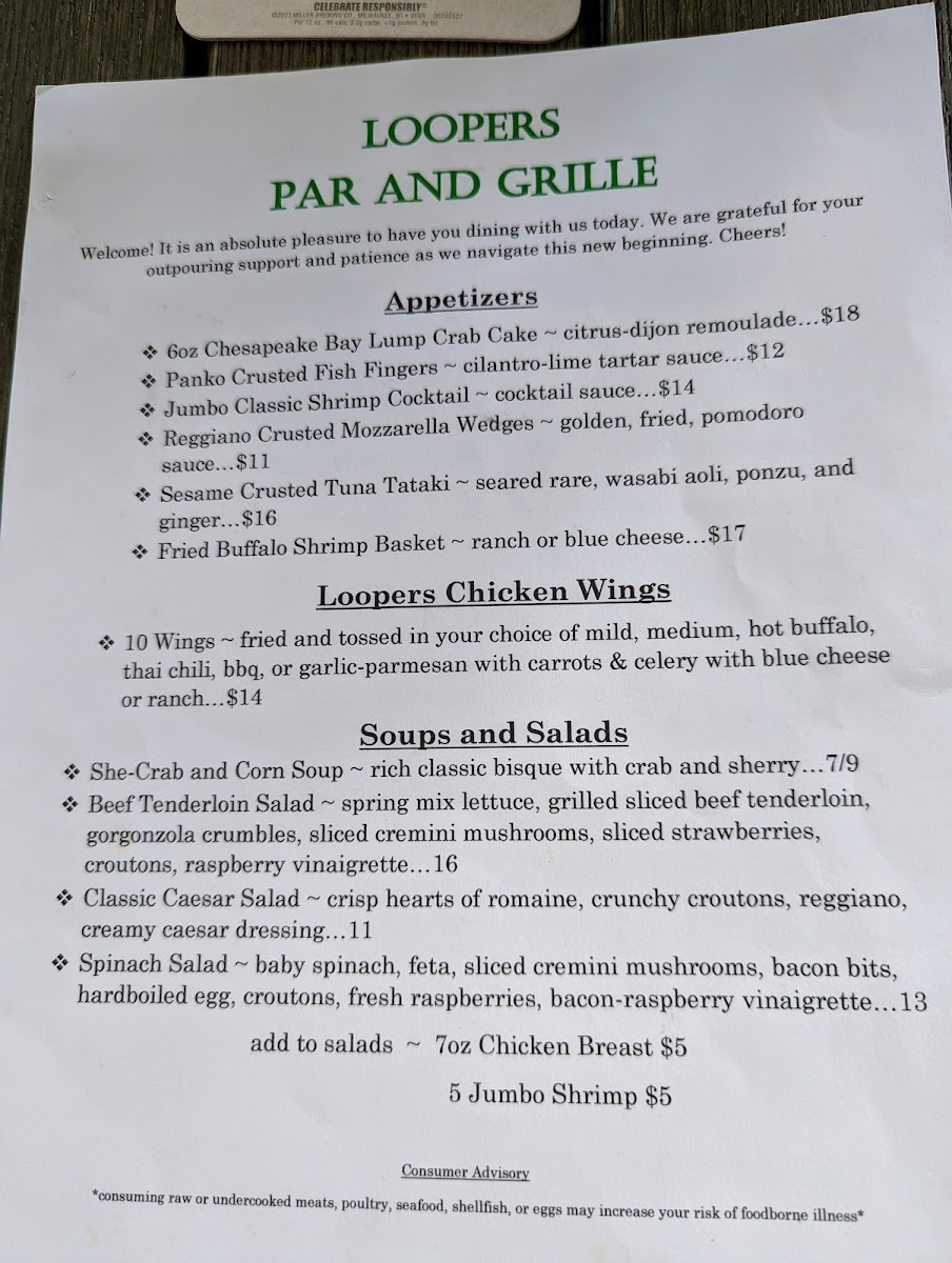 Menu Loopers Par & Grille-2