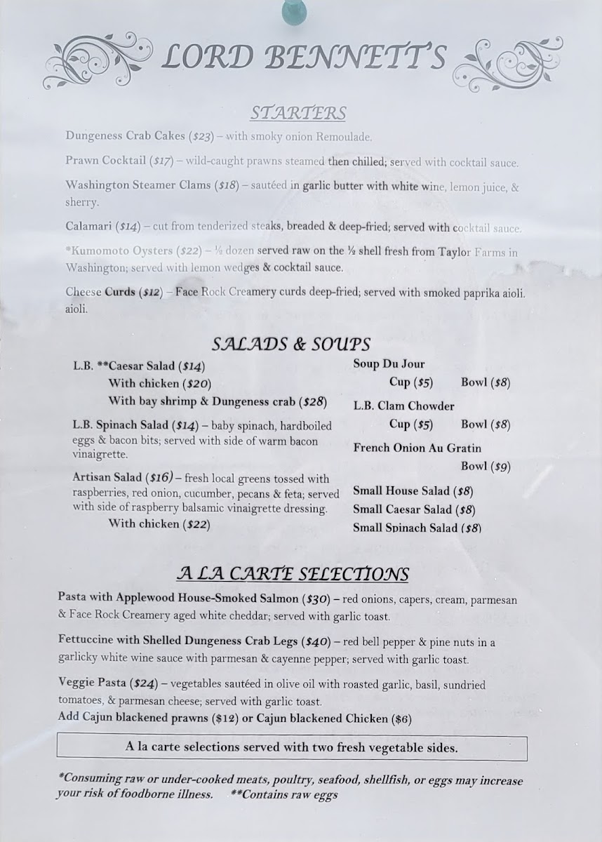 Menu Lord Bennett's-5