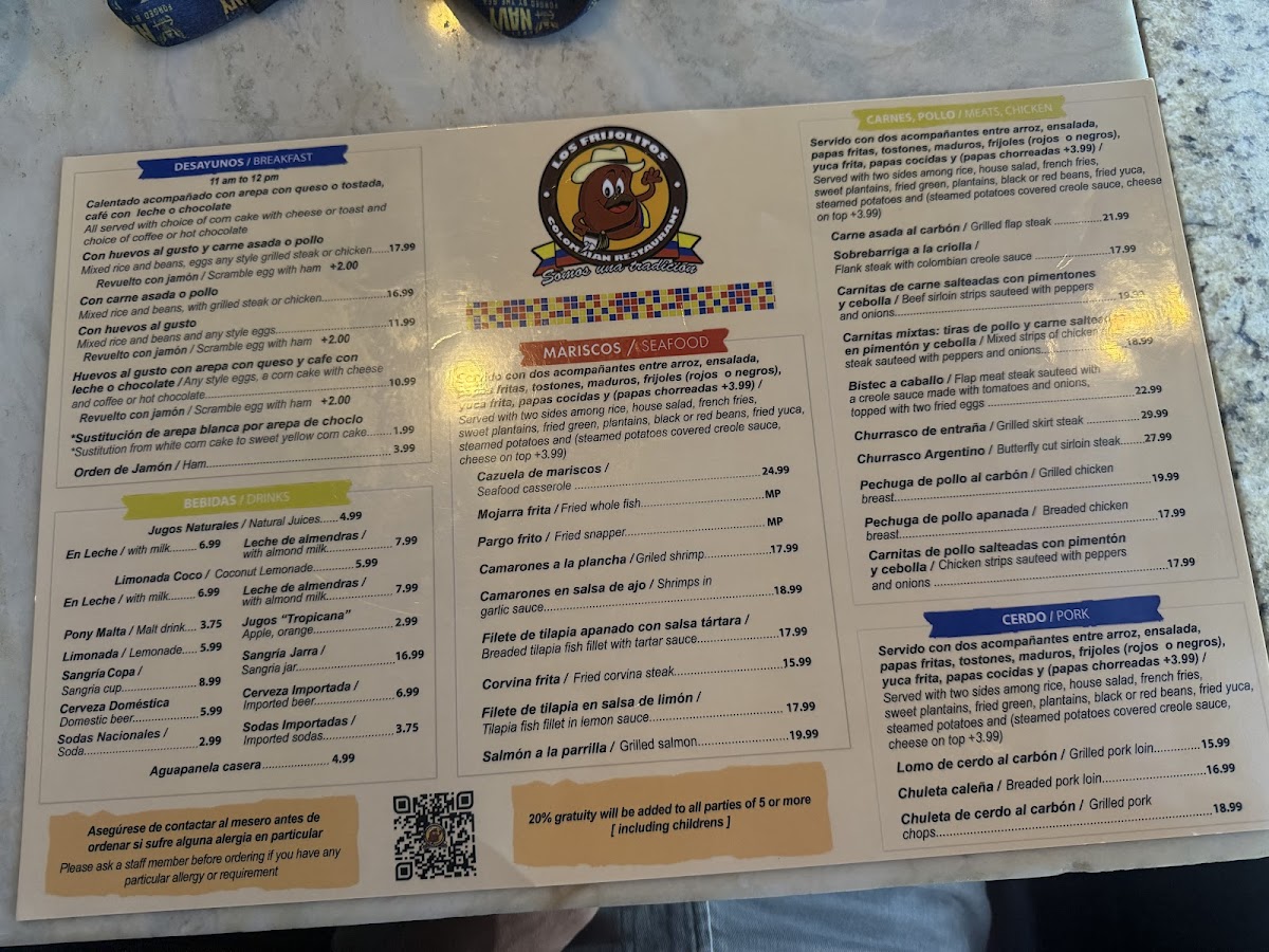 Menu Los Frijolitos Colombian Restaurant-1