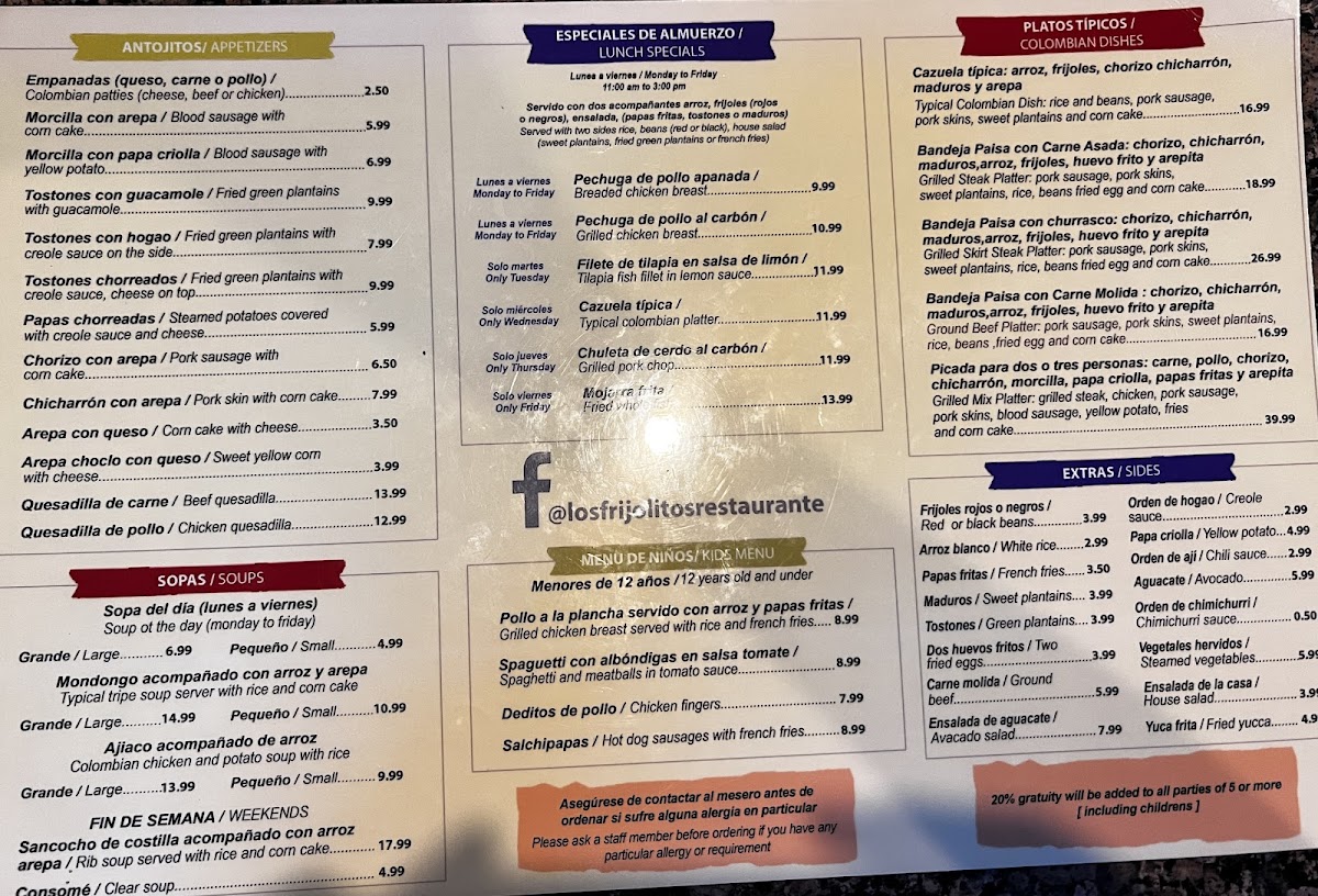 Menu Los Frijolitos Colombian Restaurant-2