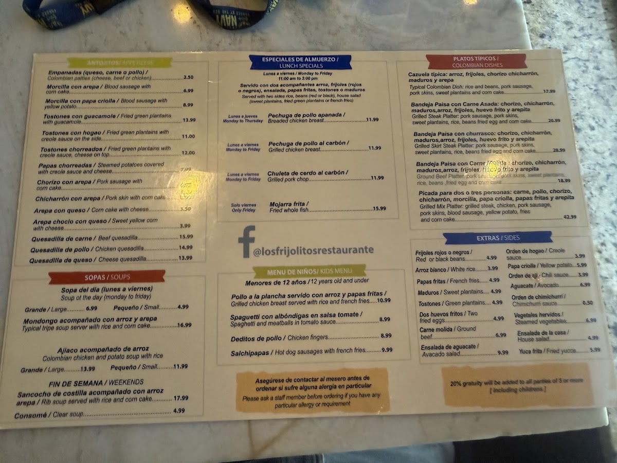 Menu Los Frijolitos Colombian Restaurant-3