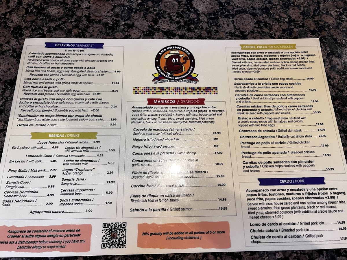 Menu Los Frijolitos Colombian Restaurant-5