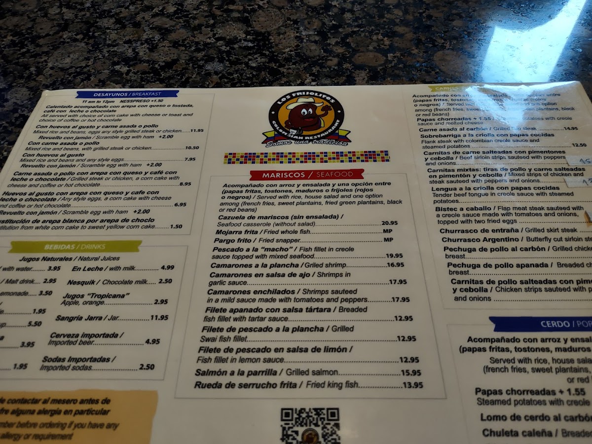 Menu Los Frijolitos Colombian Restaurant-7