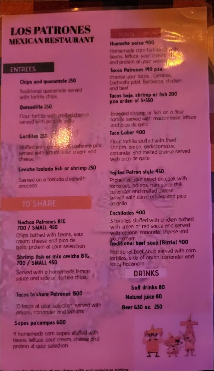 Menu Los Patrones Mexican Restaurant And Cantina-1