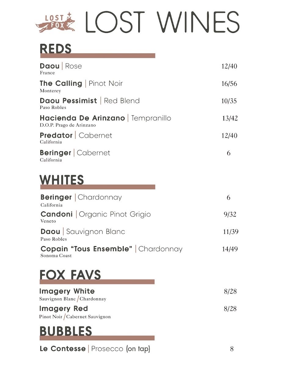 Menu Lost Fox-7