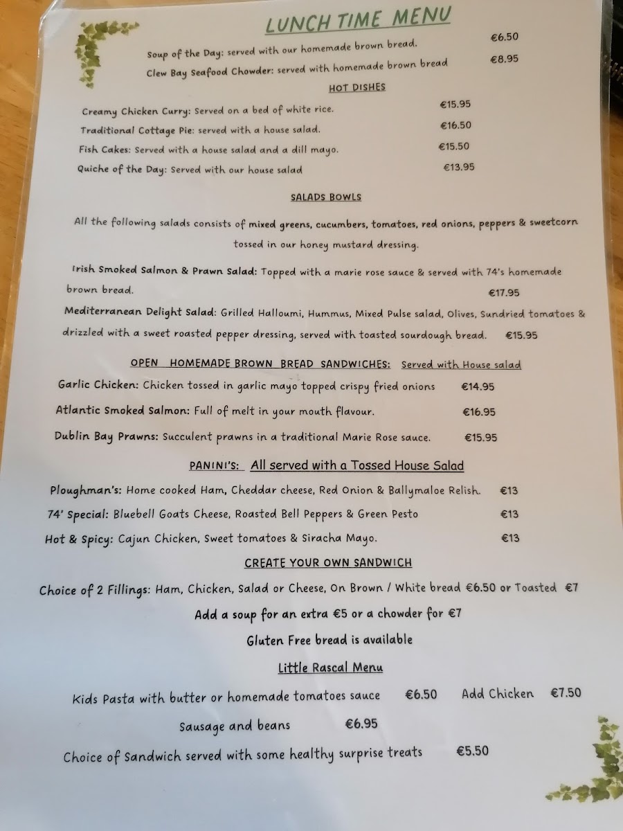 Menu Louisburgh 74 - Café Bistro-1