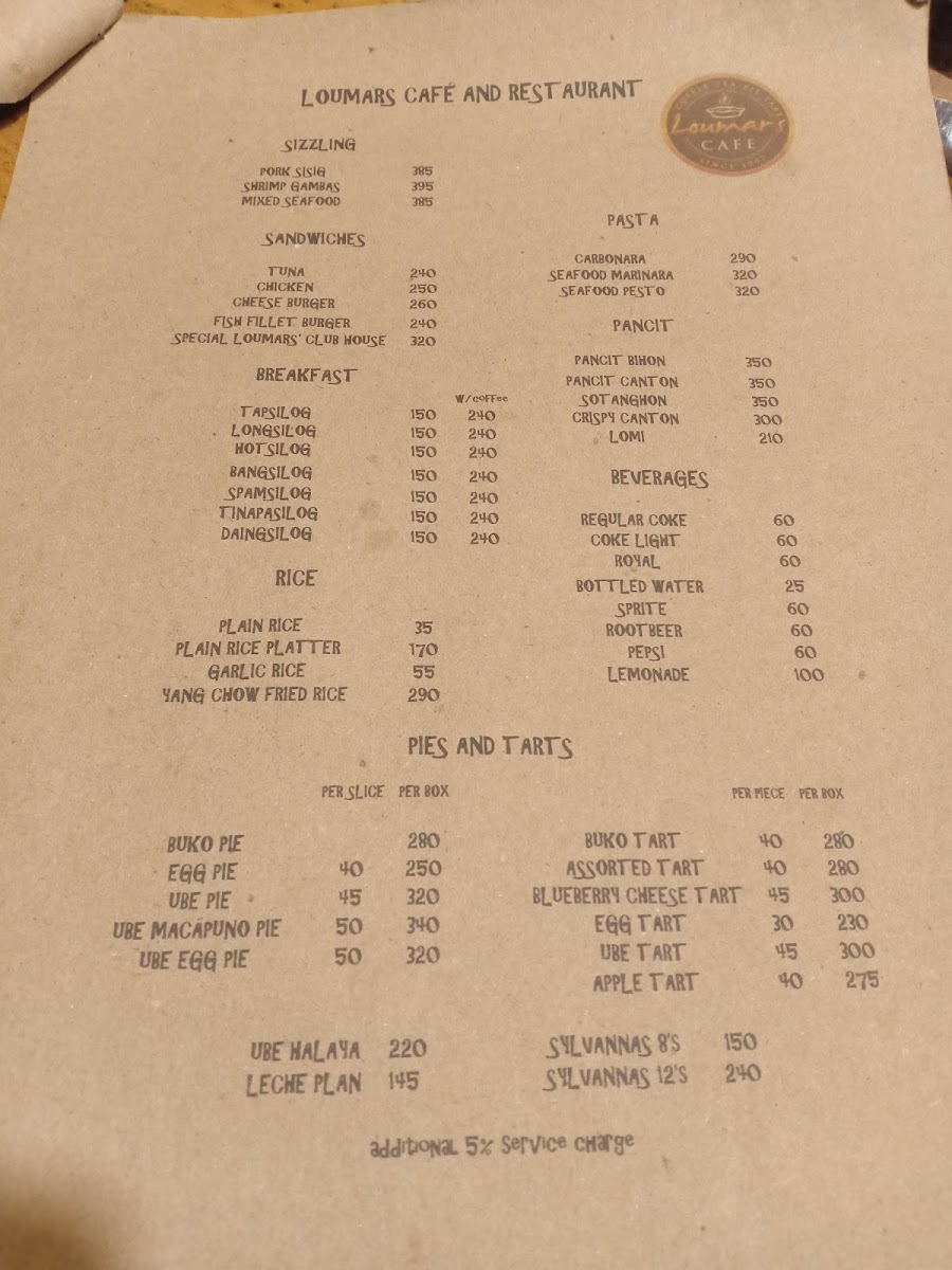 Menu Loumars Cafe & Restaurant - Tagaytay Francisco-2