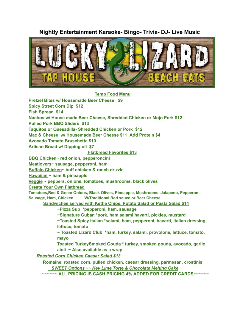 Menu Lucky Lizard Tap House-1