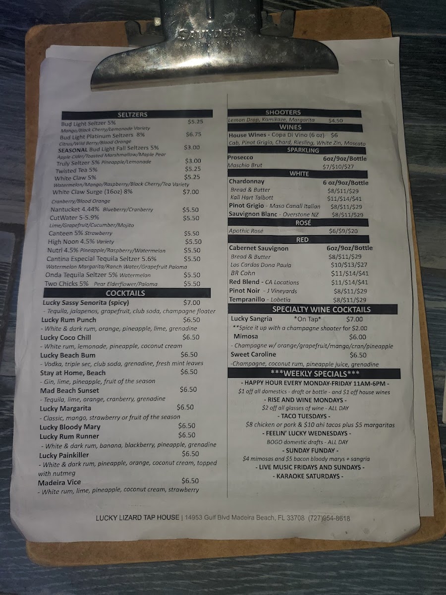 Menu Lucky Lizard Tap House-8