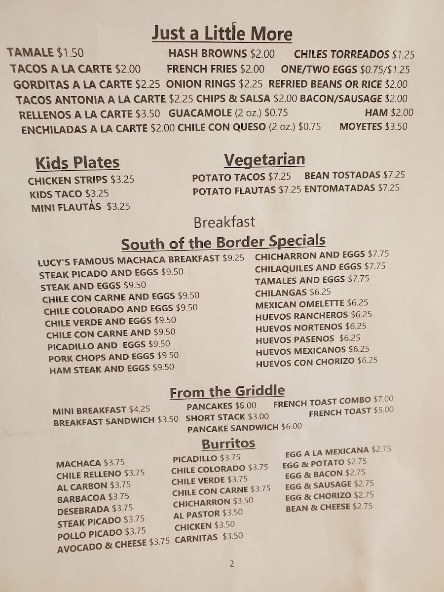 Menu Lucy's Cafe North-1