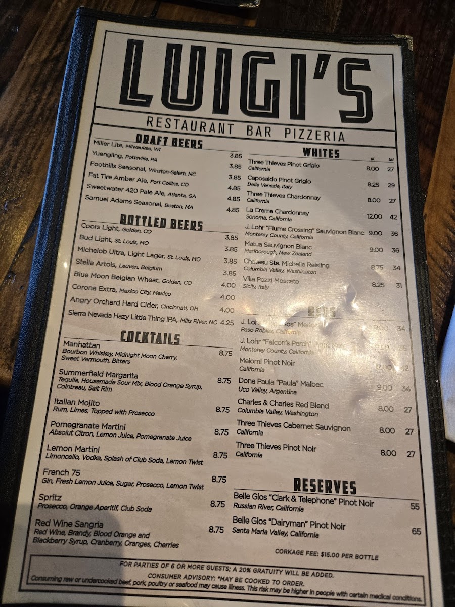 Menu Luigi's Restaurant Bar & Pizzeria-1