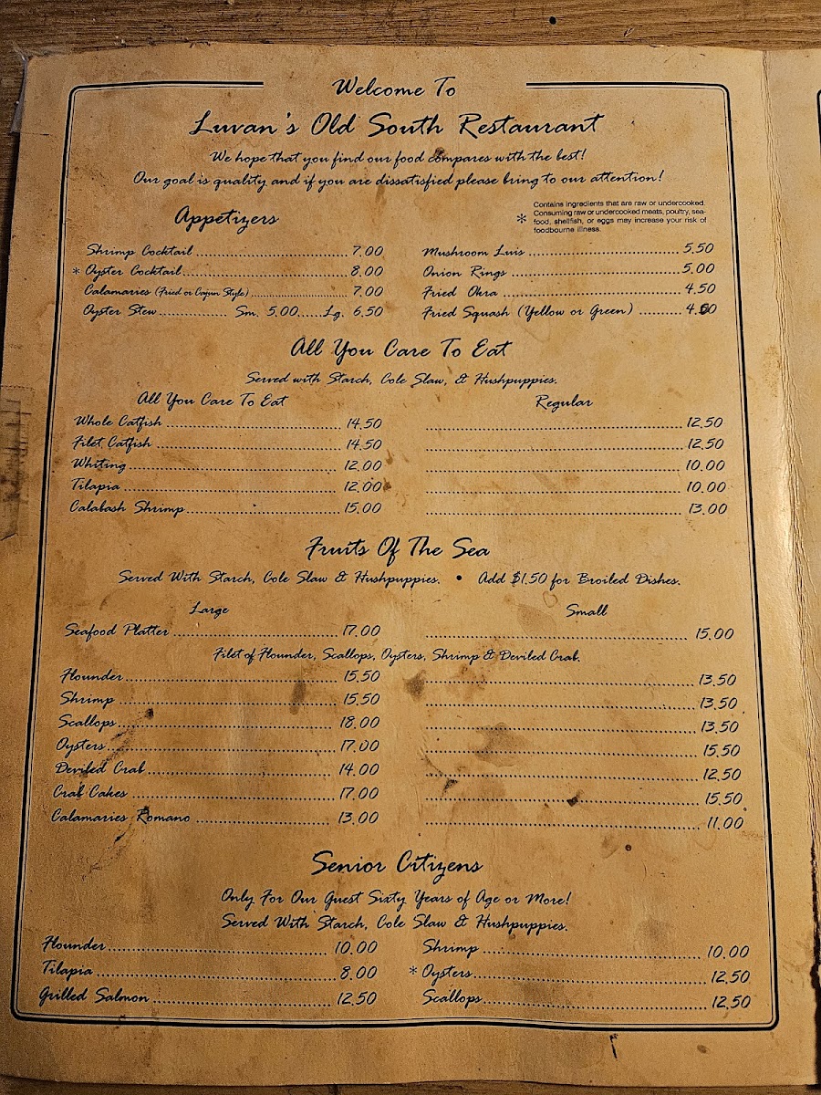 Menu Luvans Old South Fish Camp No Cards-1