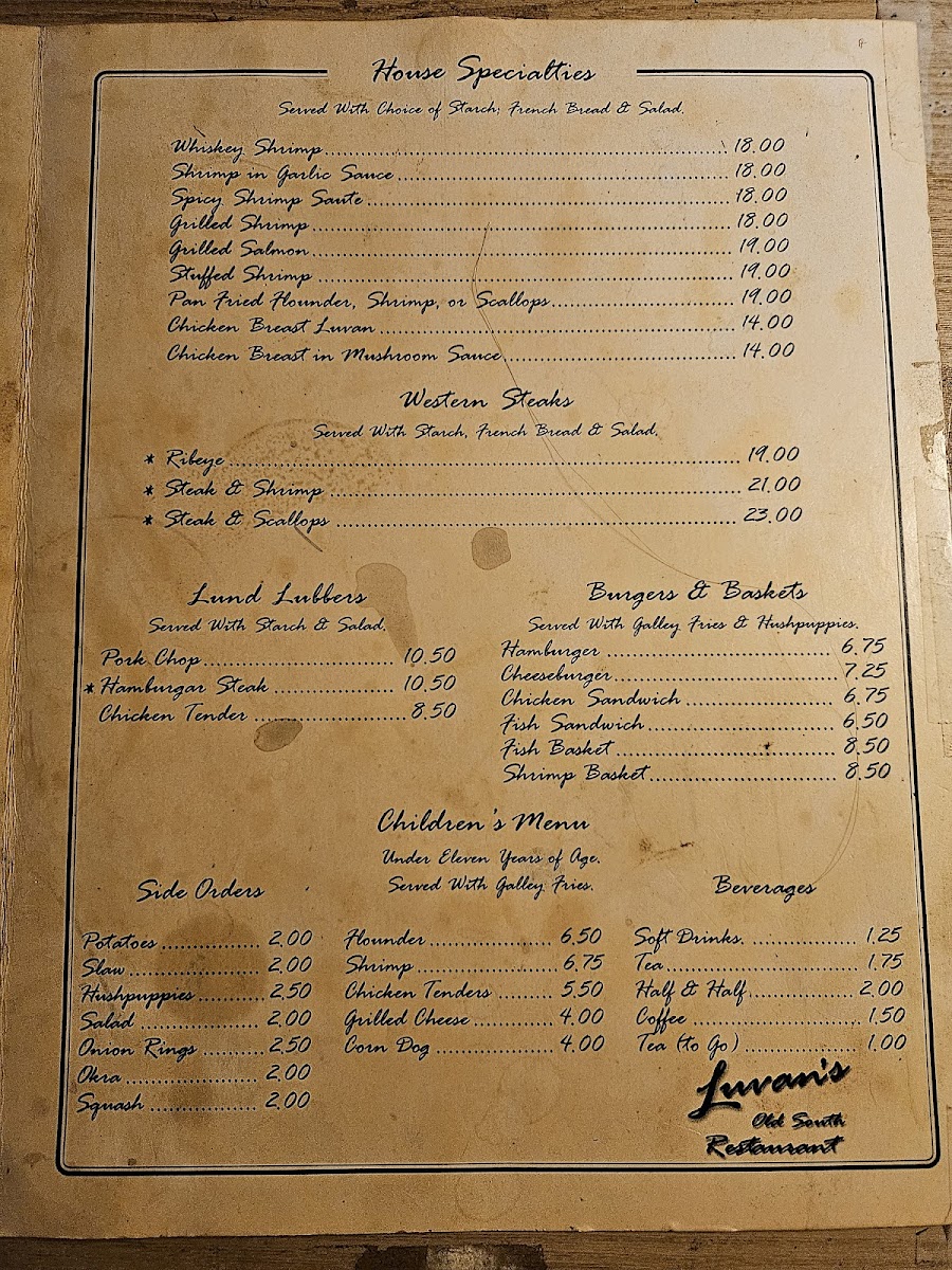 Menu Luvans Old South Fish Camp No Cards-2