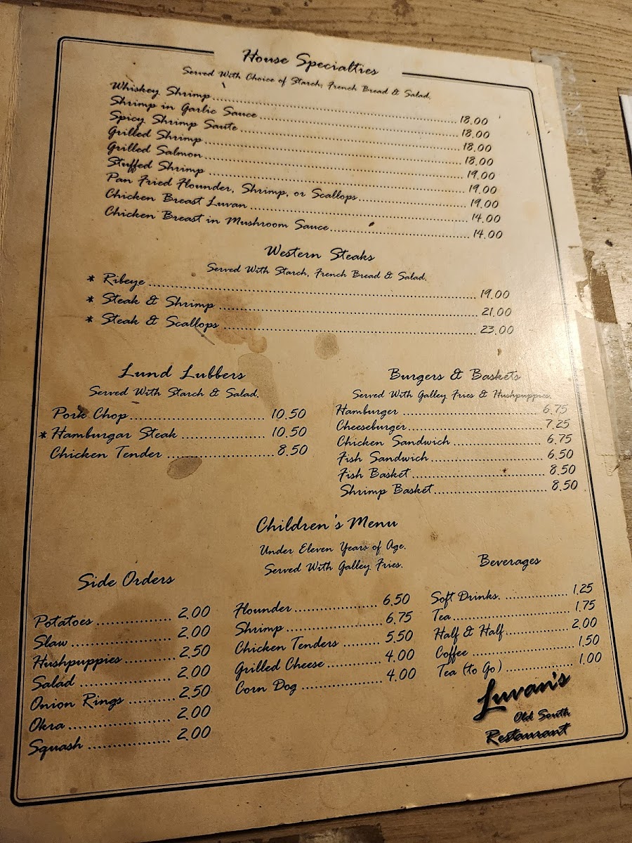 Menu Luvans Old South Fish Camp No Cards-3