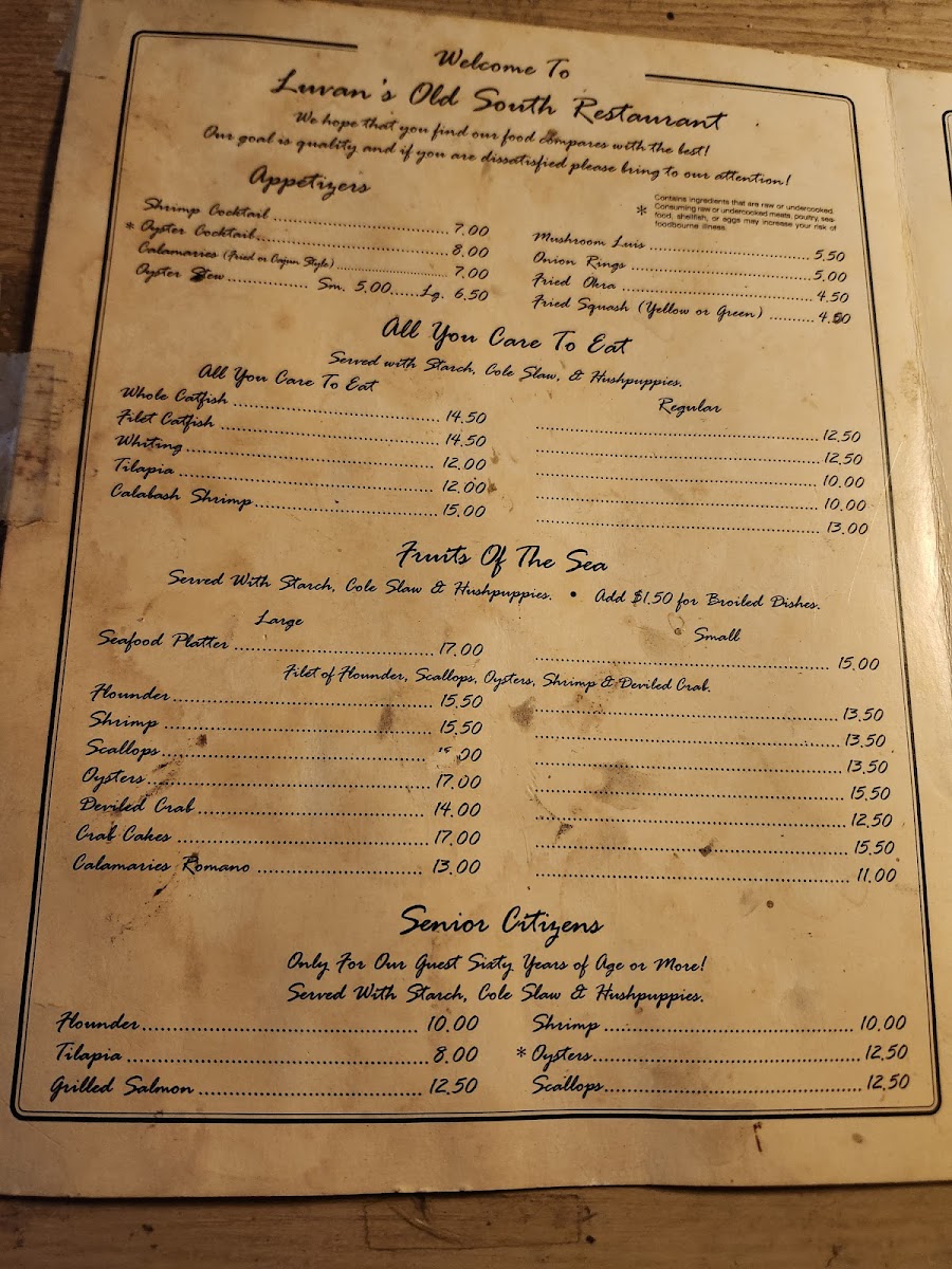 Menu Luvans Old South Fish Camp No Cards-4