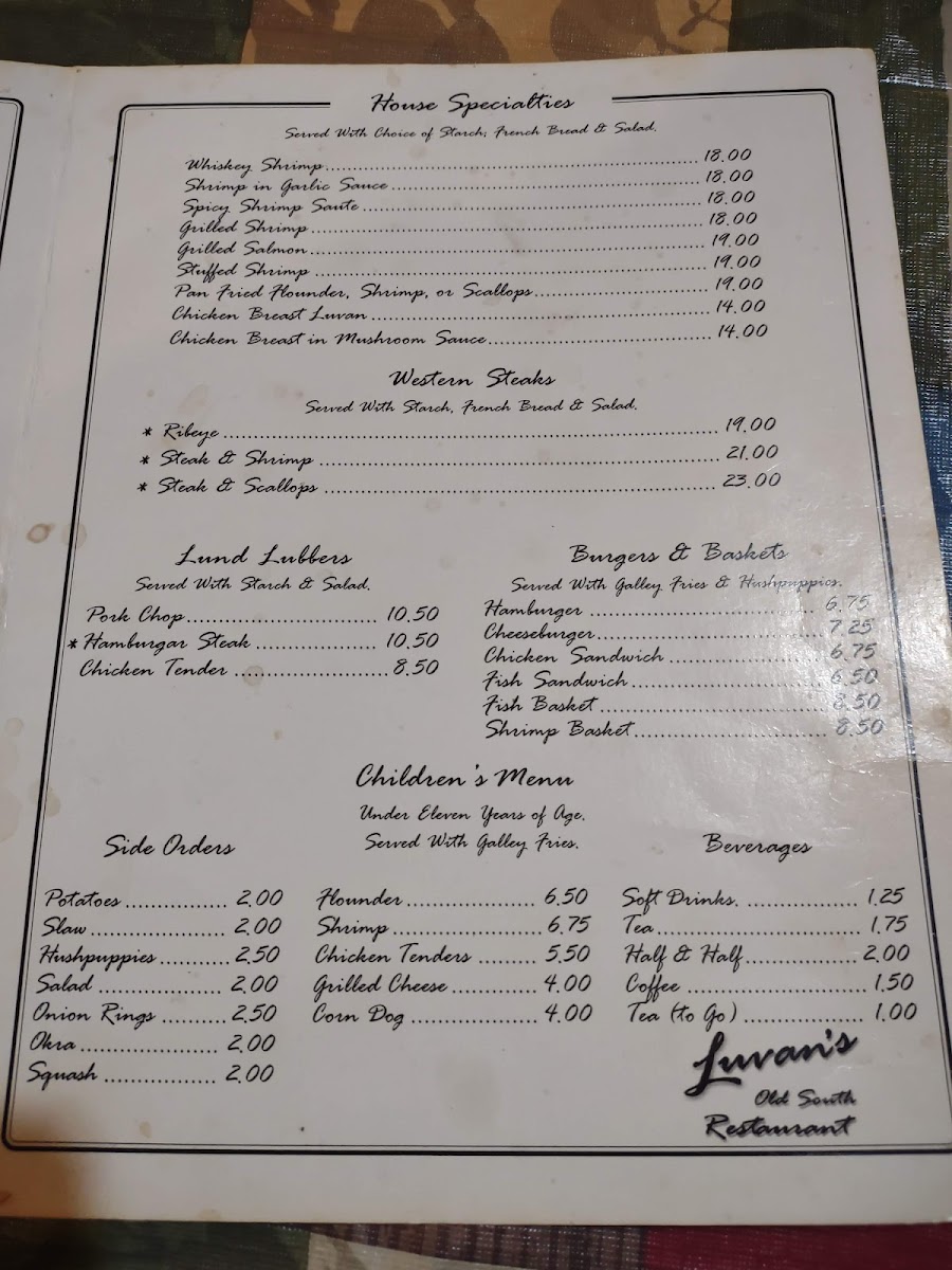 Menu Luvans Old South Fish Camp No Cards-5