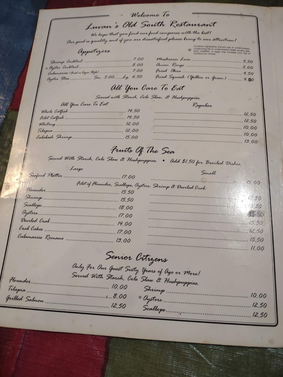 Menu Luvans Old South Fish Camp No Cards-7