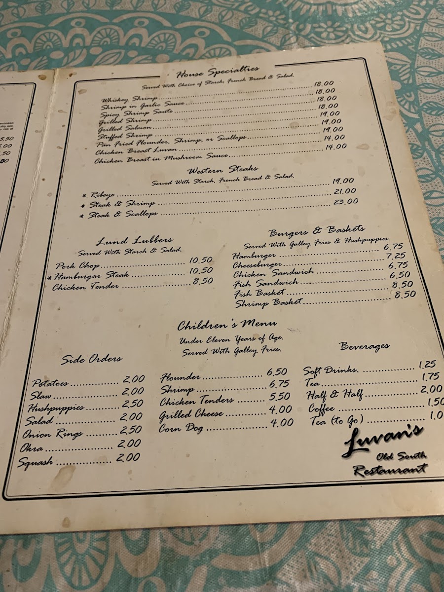 Menu Luvans Old South Fish Camp No Cards-8