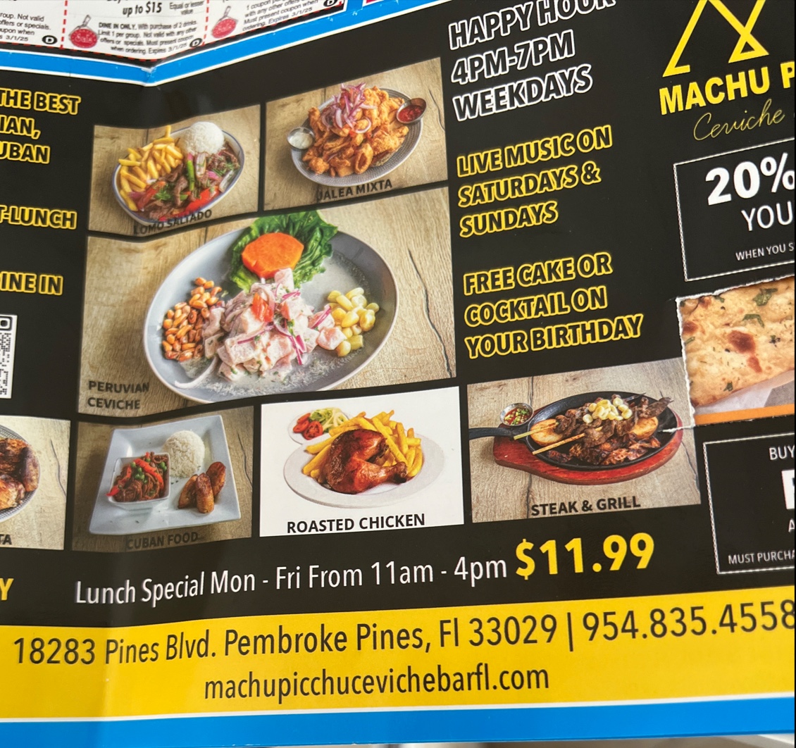 Menu Machu Picchu Ceviche & Bar - Pembroke Pines-5
