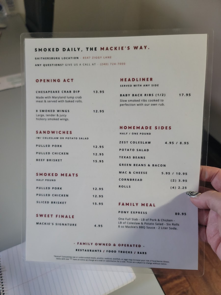 Menu Mackie's Barbecue - Takeout-1