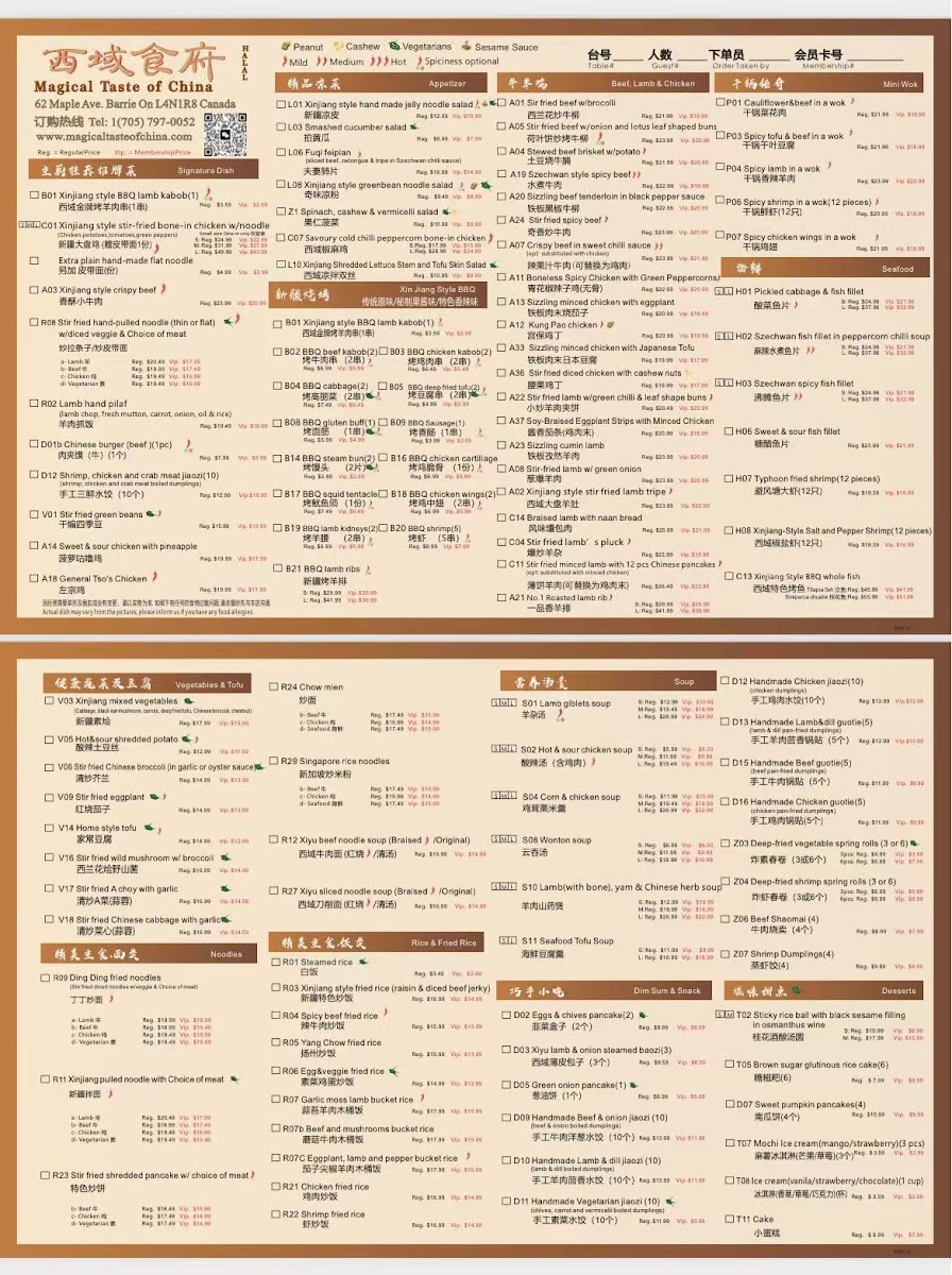 Menu Magical Taste Of China·barrie|西域食府·清真|Chinese Restaurant |Halal Cuisine-1
