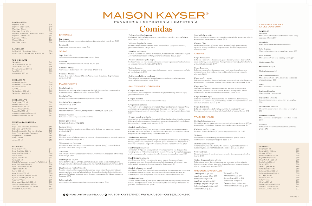 Menu Maison Kayser Vía Santa Fe-2