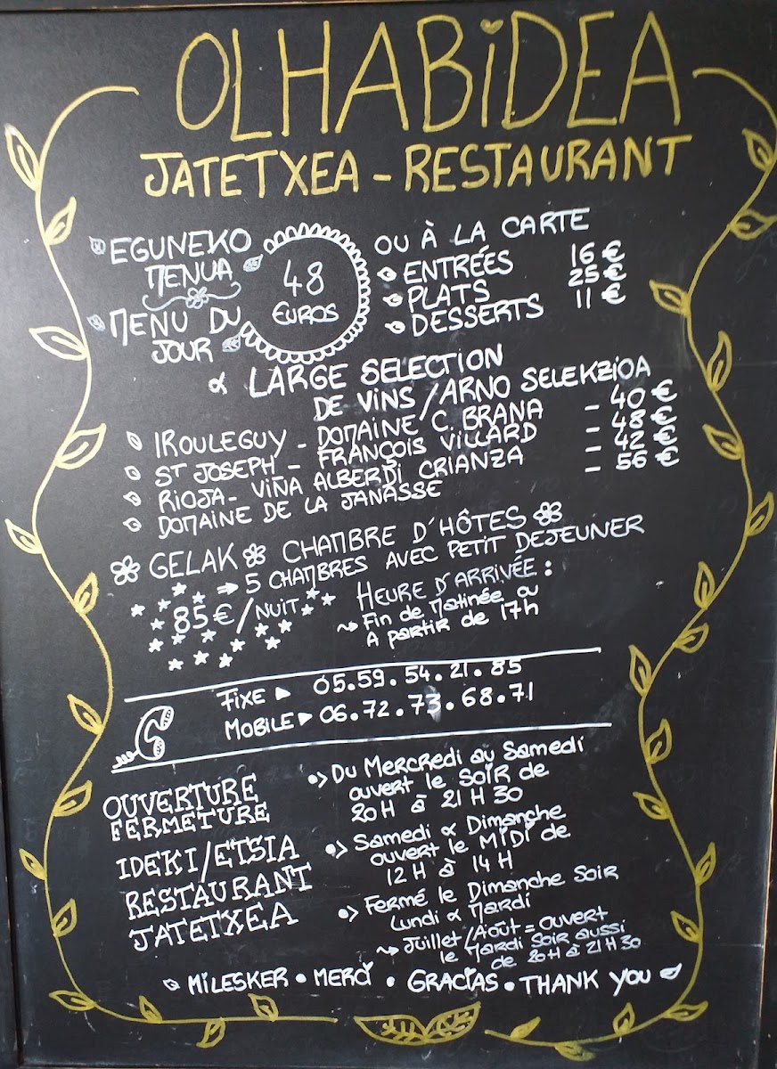 Menu Maison Olhabidea | Restaurant & Maison D'hôtes-1