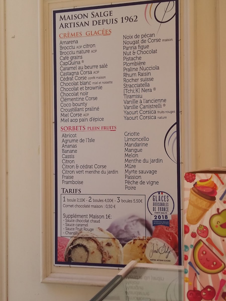 Menu Maison Salge - Glaces Artisanales De Corse-1