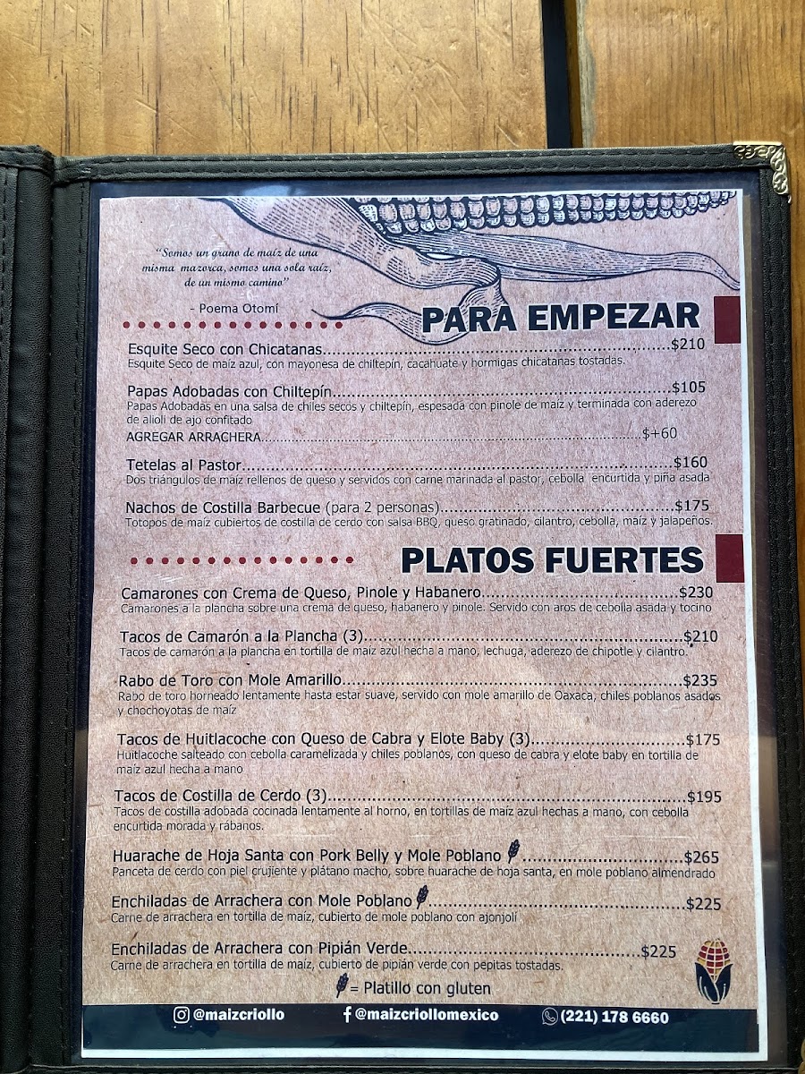 Menu Maíz Criollo Mexico-1