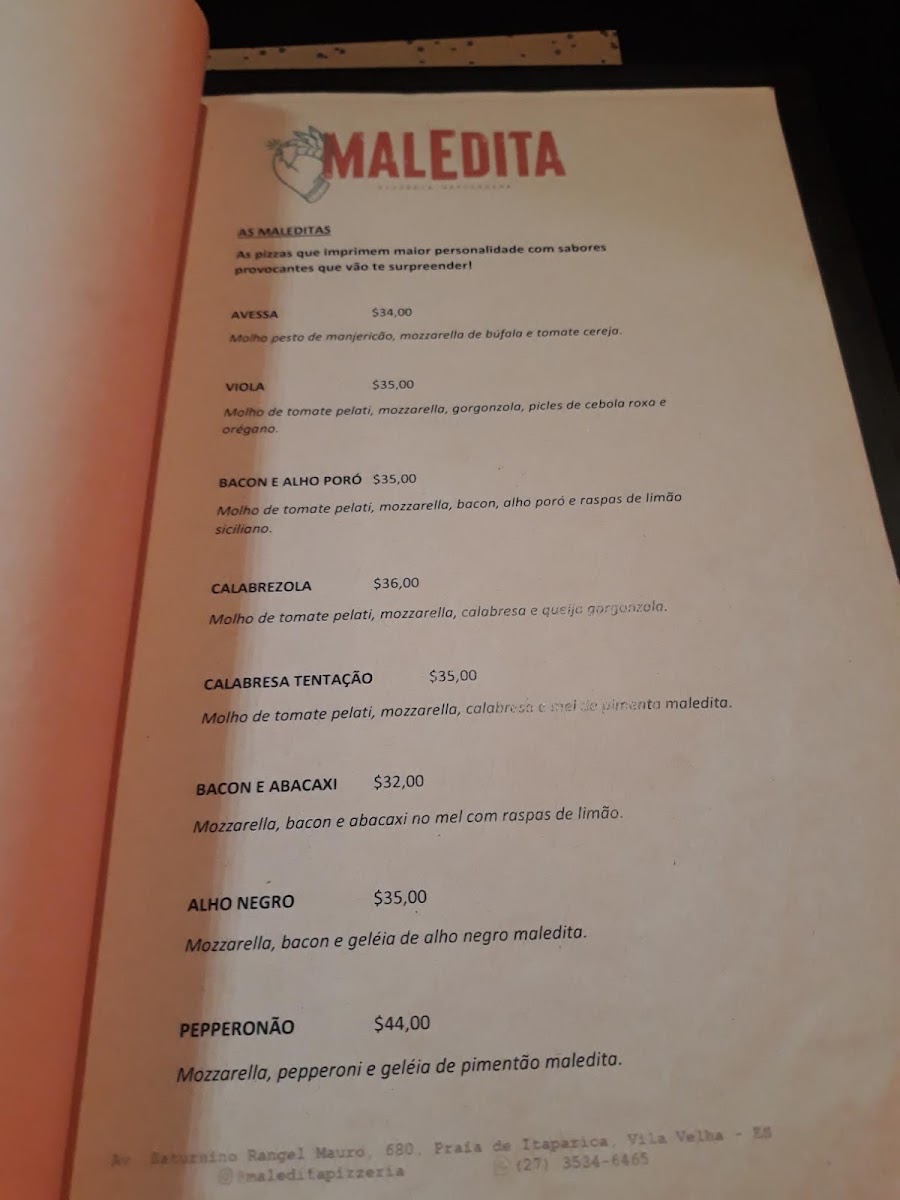 Menu Maledita Pizzeria Napoletana / Itaparica-5