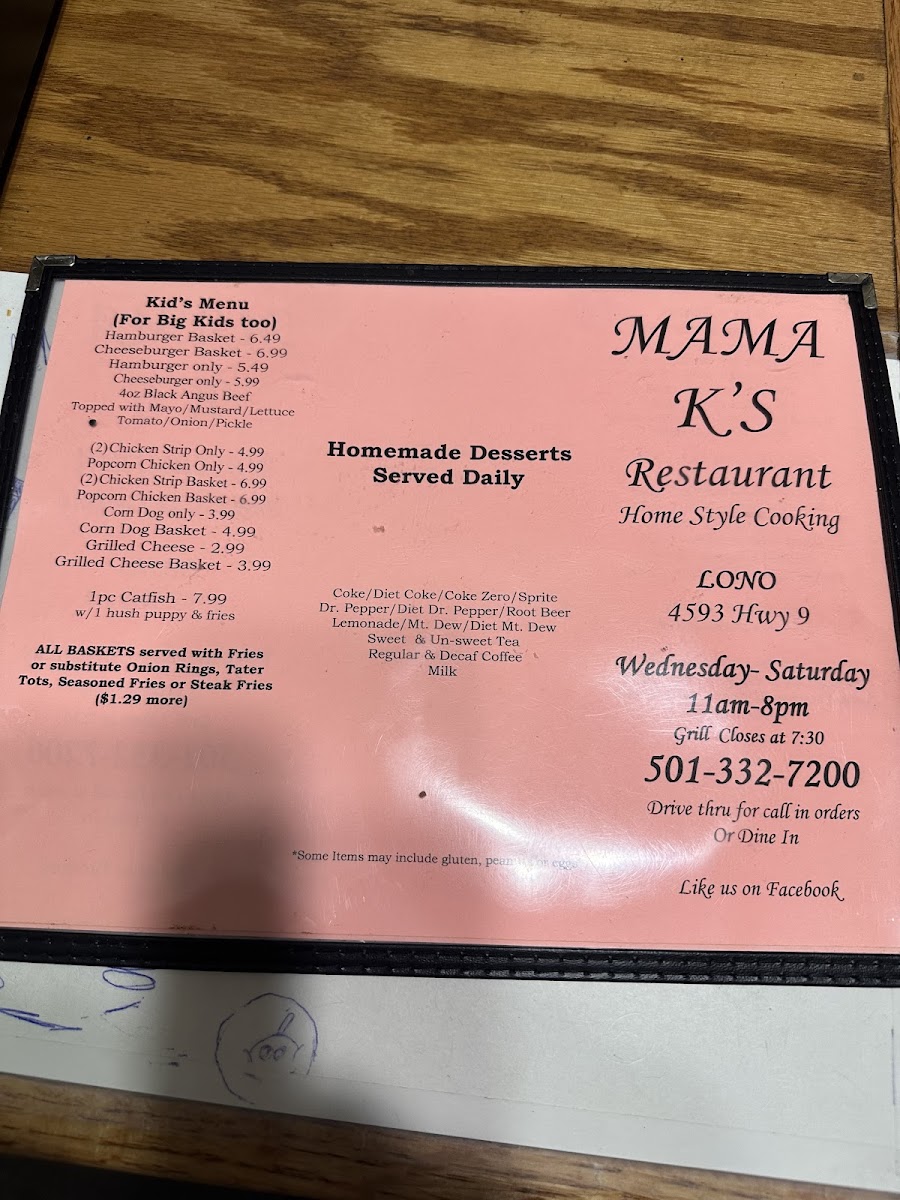 Menu Mama K's-1