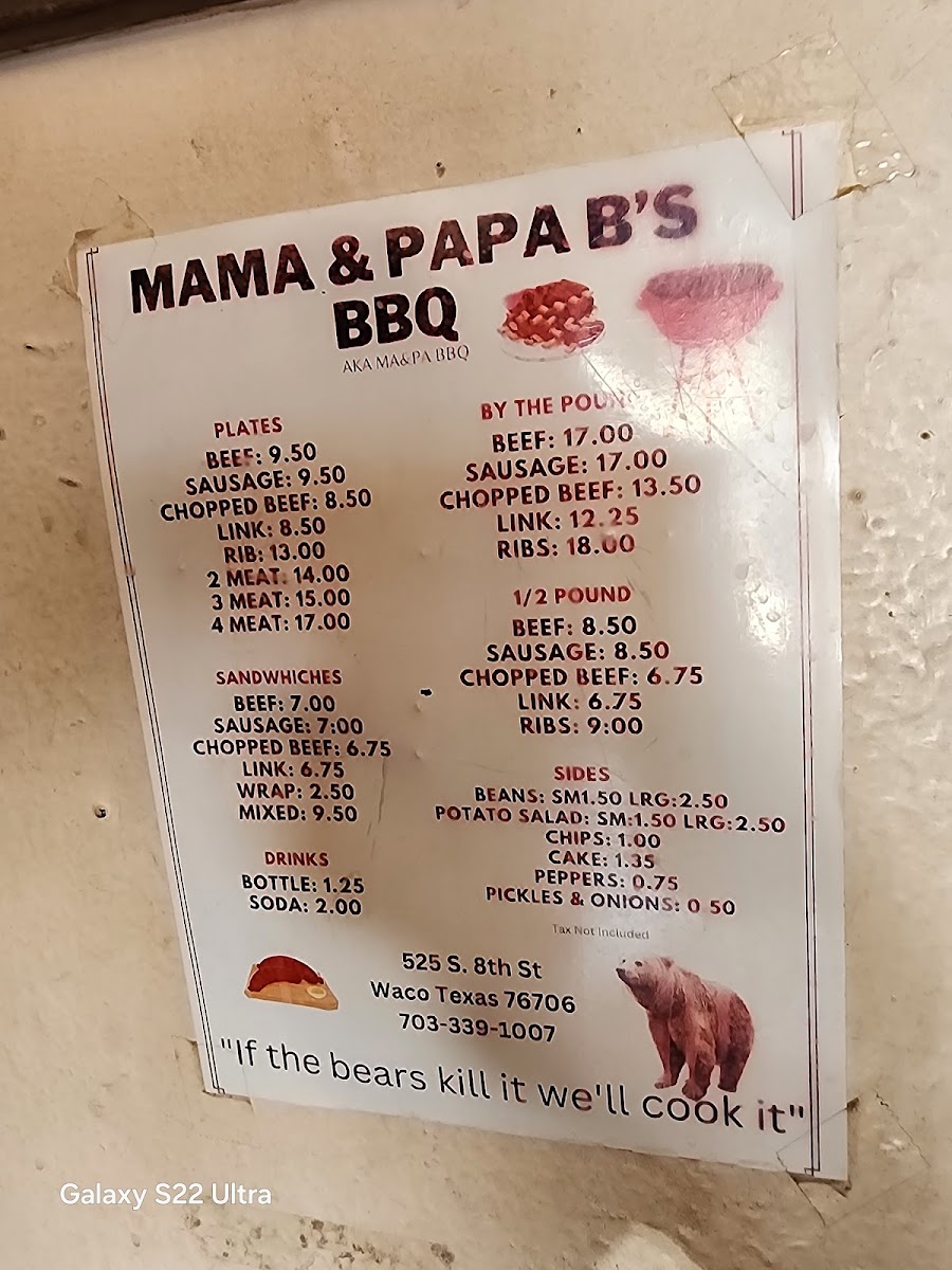 Menu Mama & Papa B's Bar-B-Q-1
