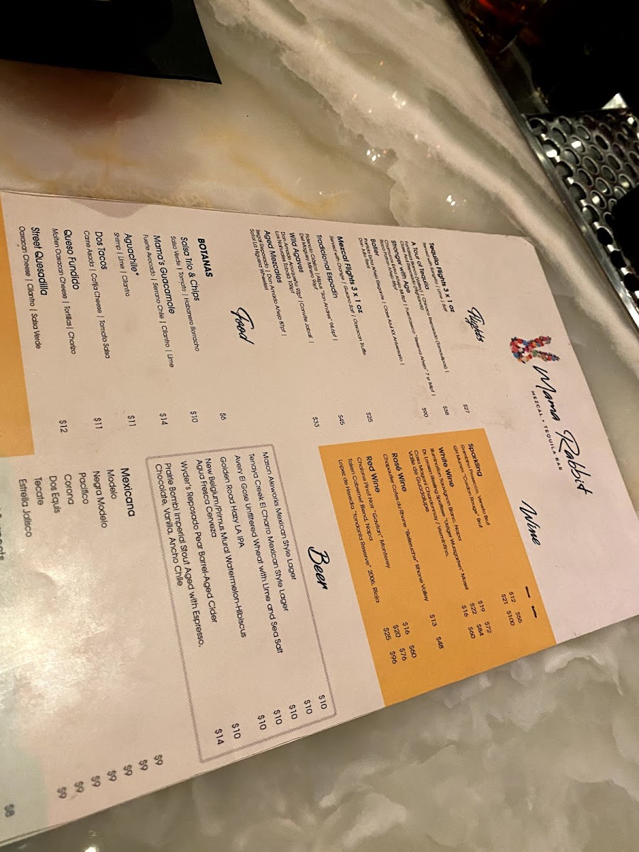 Menu Mama Rabbit Mezcal + Tequila Bar-10