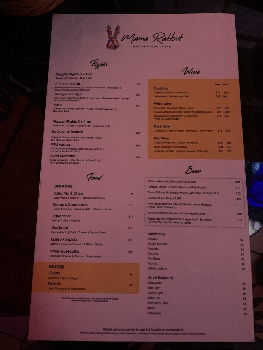 Menu Mama Rabbit Mezcal + Tequila Bar-5