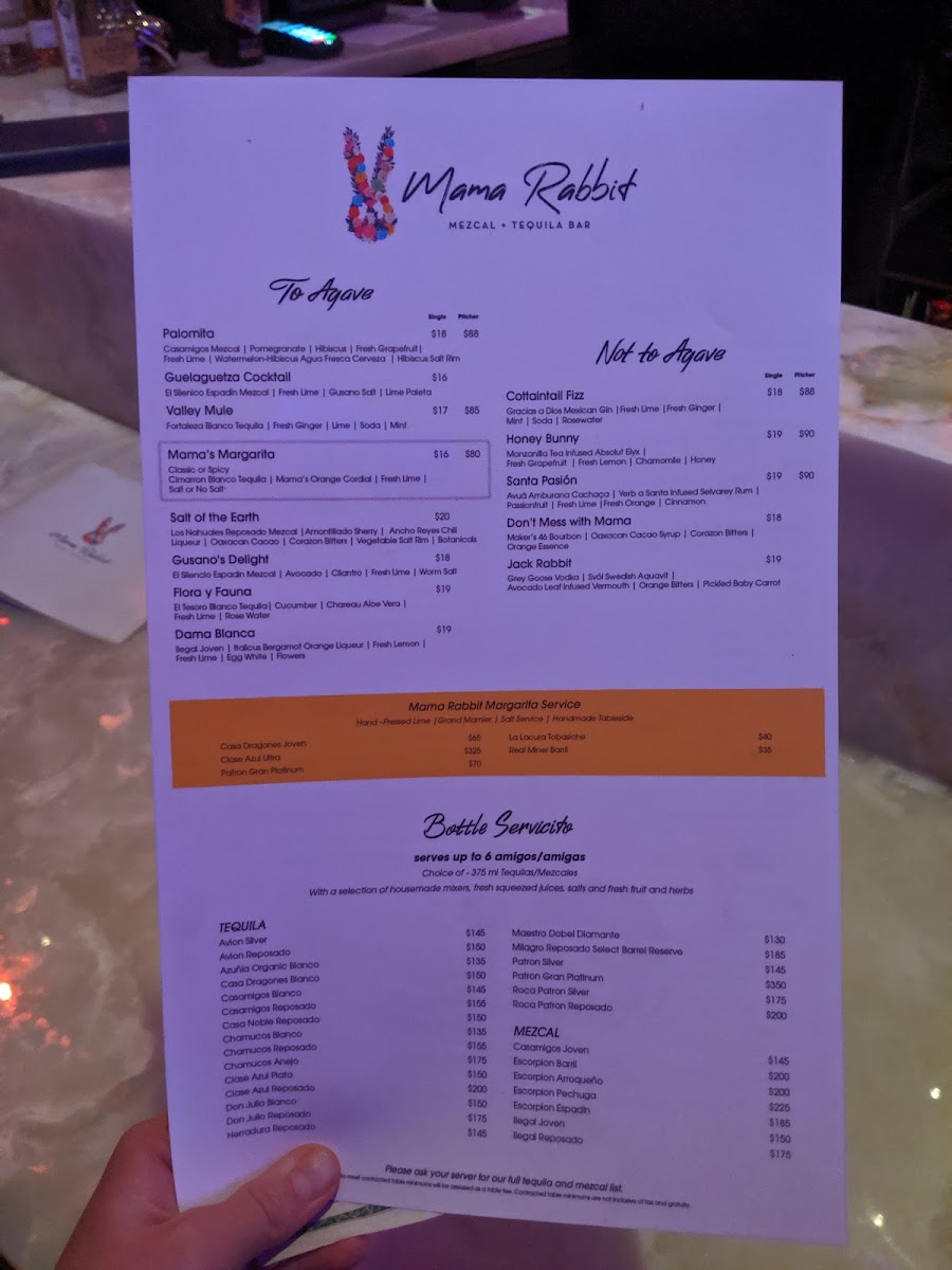 Menu Mama Rabbit Mezcal + Tequila Bar-6