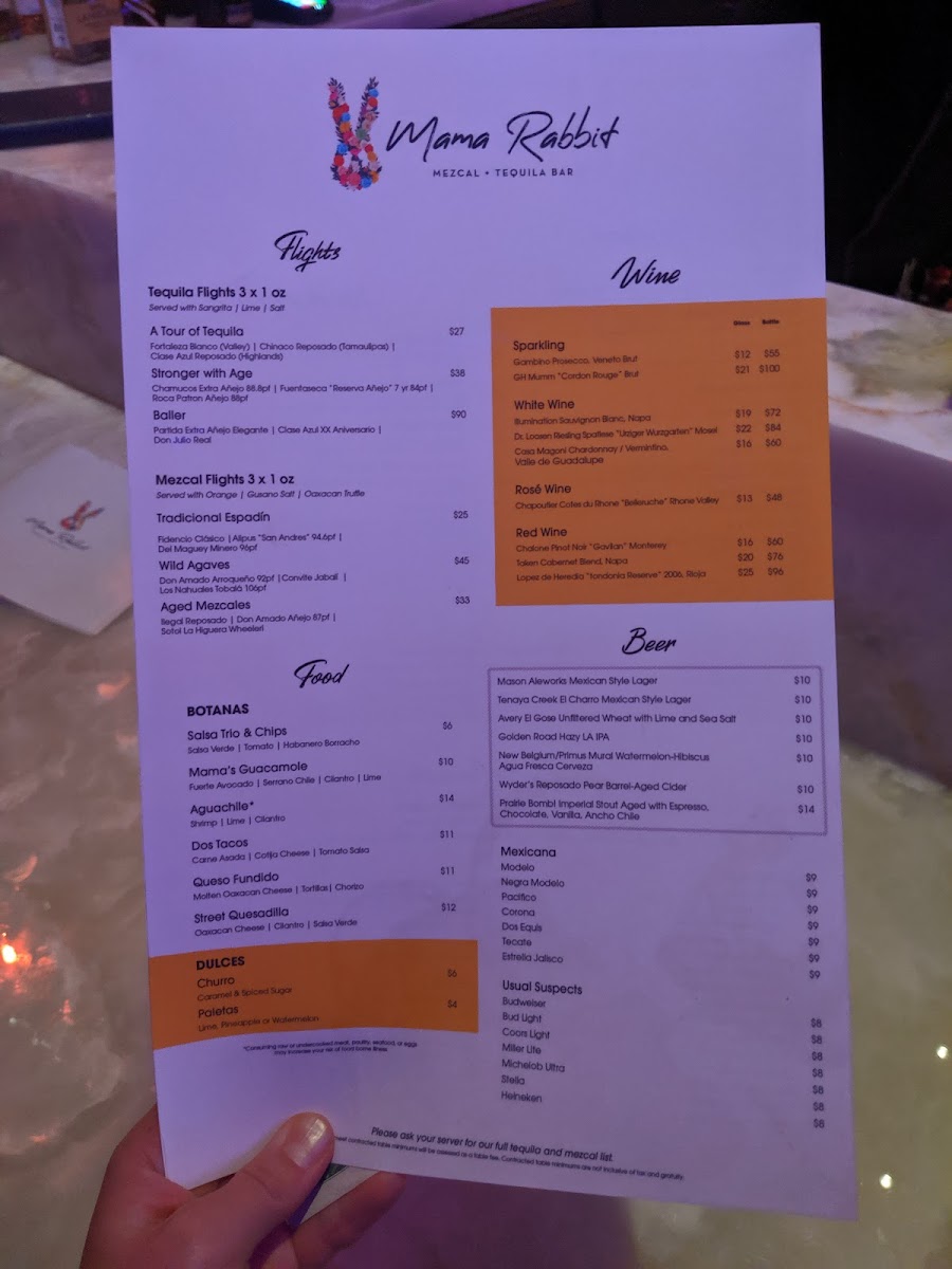 Menu Mama Rabbit Mezcal + Tequila Bar-7