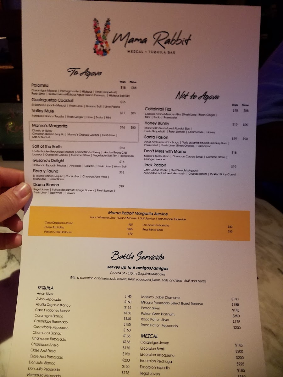 Menu Mama Rabbit Mezcal + Tequila Bar-8