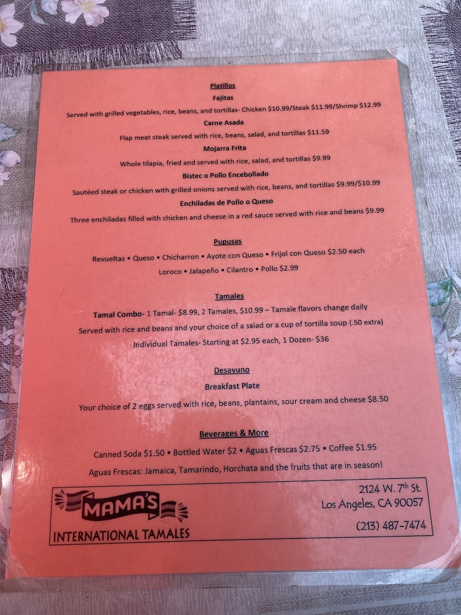 Menu Mama's International Tamales-1