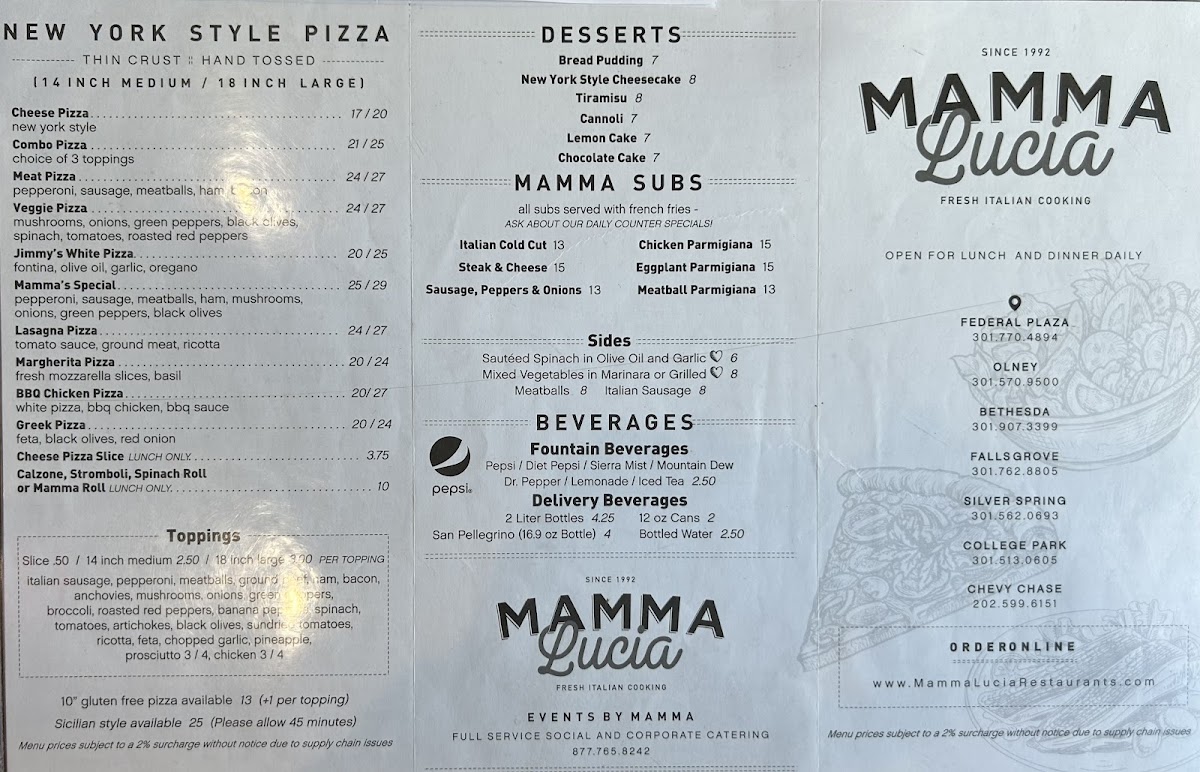 Menu Mamma Lucia Of Bethesda-1