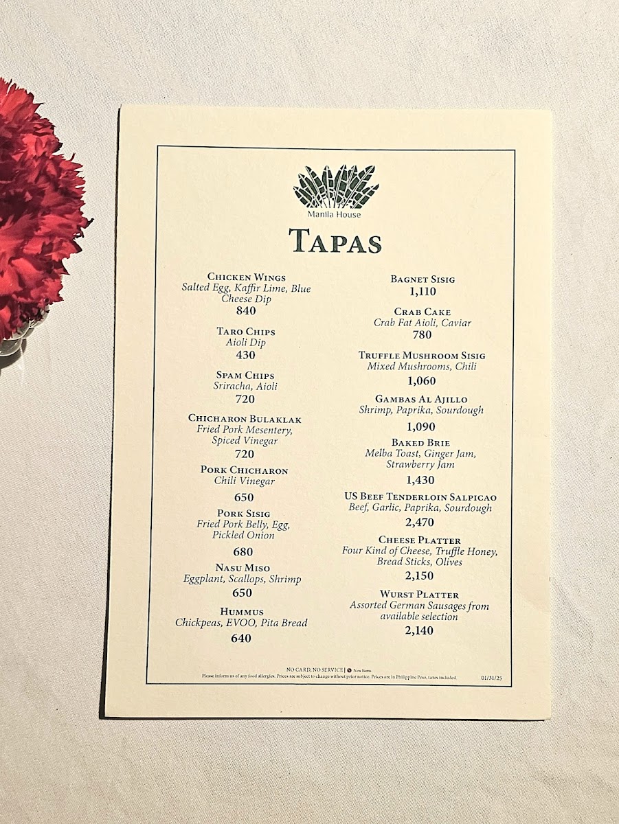 Menu Manila House Private Club Inc.-1