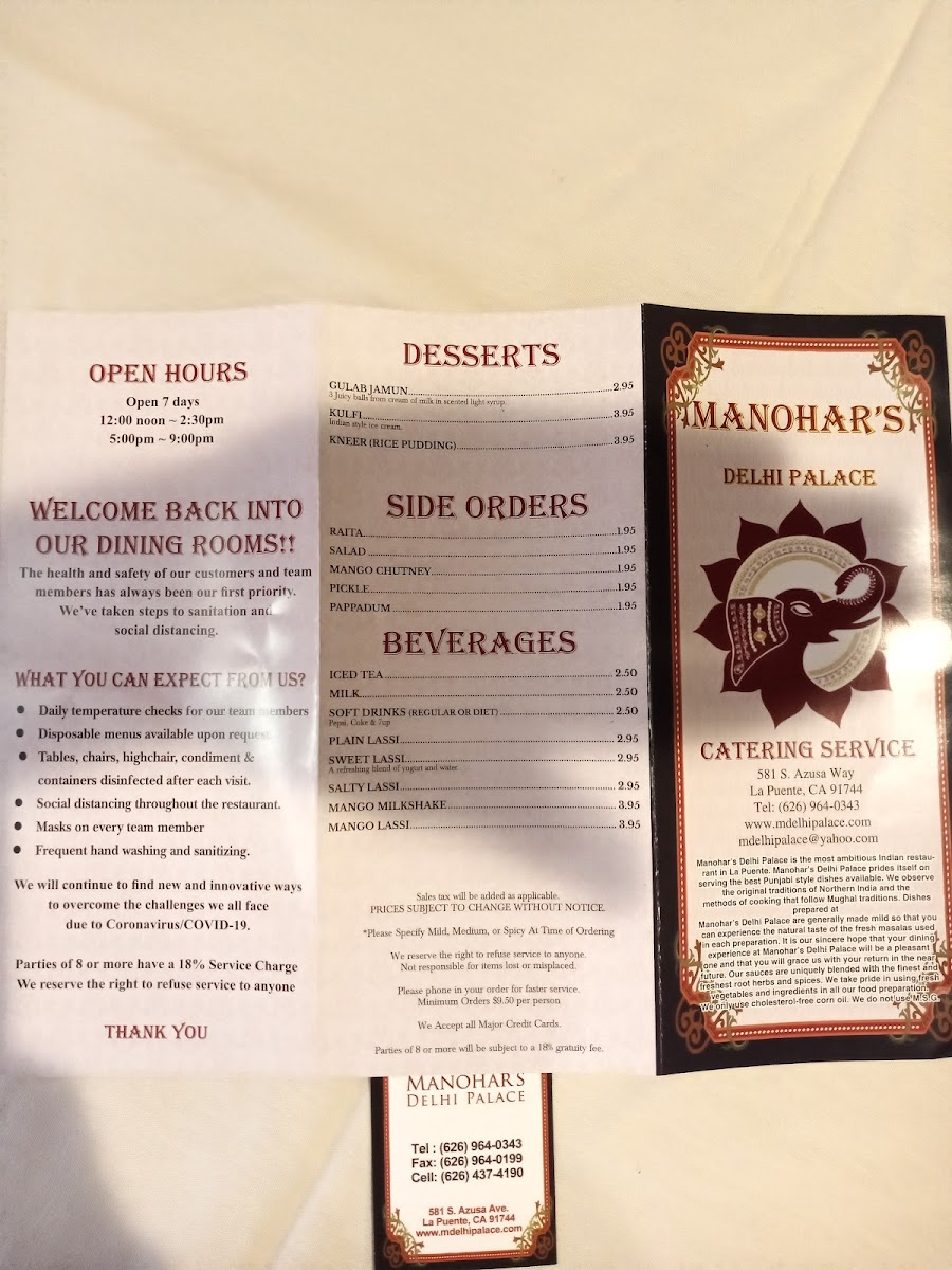 Menu Manohar’S Delhi Palace-2