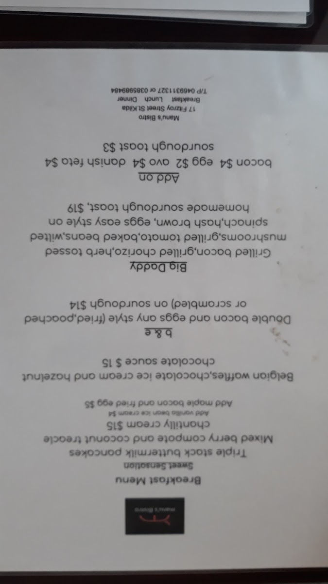 Menu Manu's Cafe And Restaurant-1