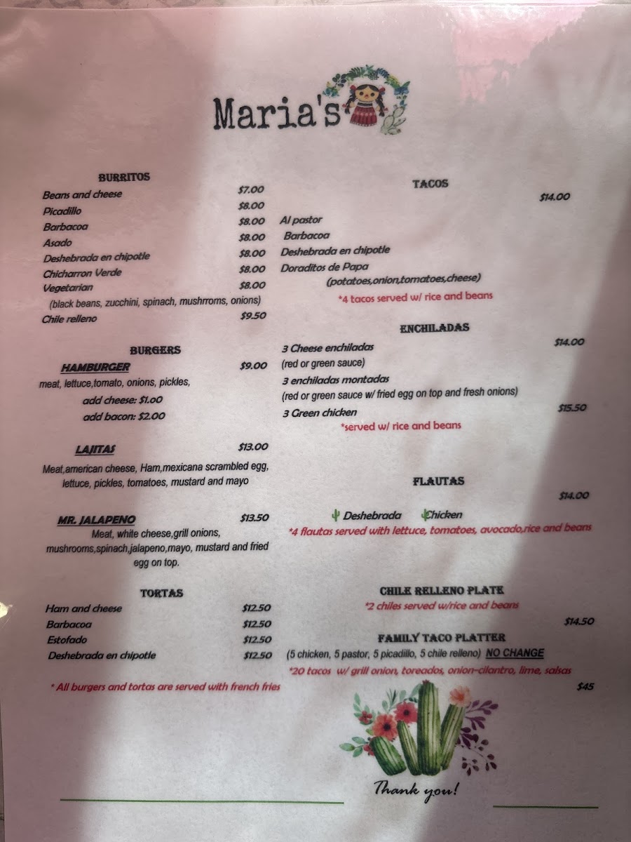 Menu Maria’S Comida Mexicana-2