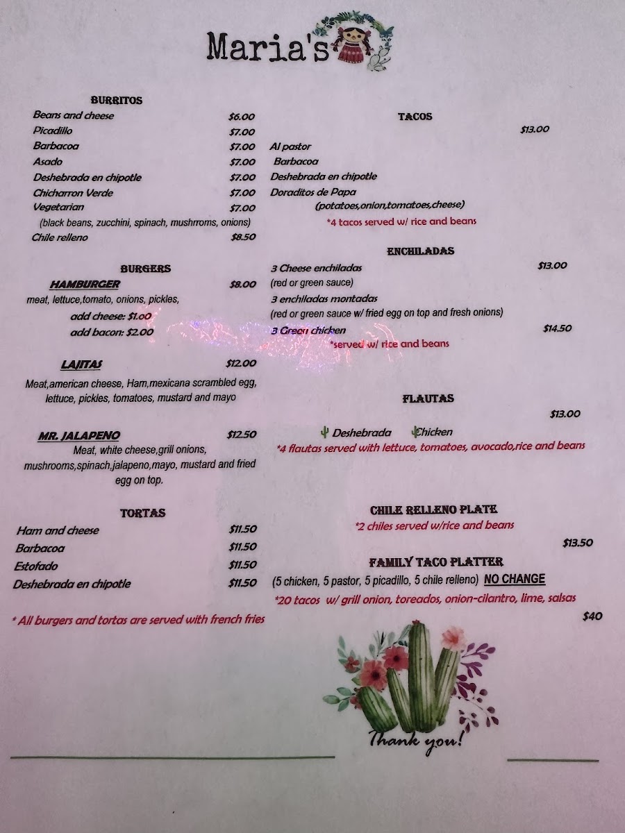Menu Maria’S Comida Mexicana-3